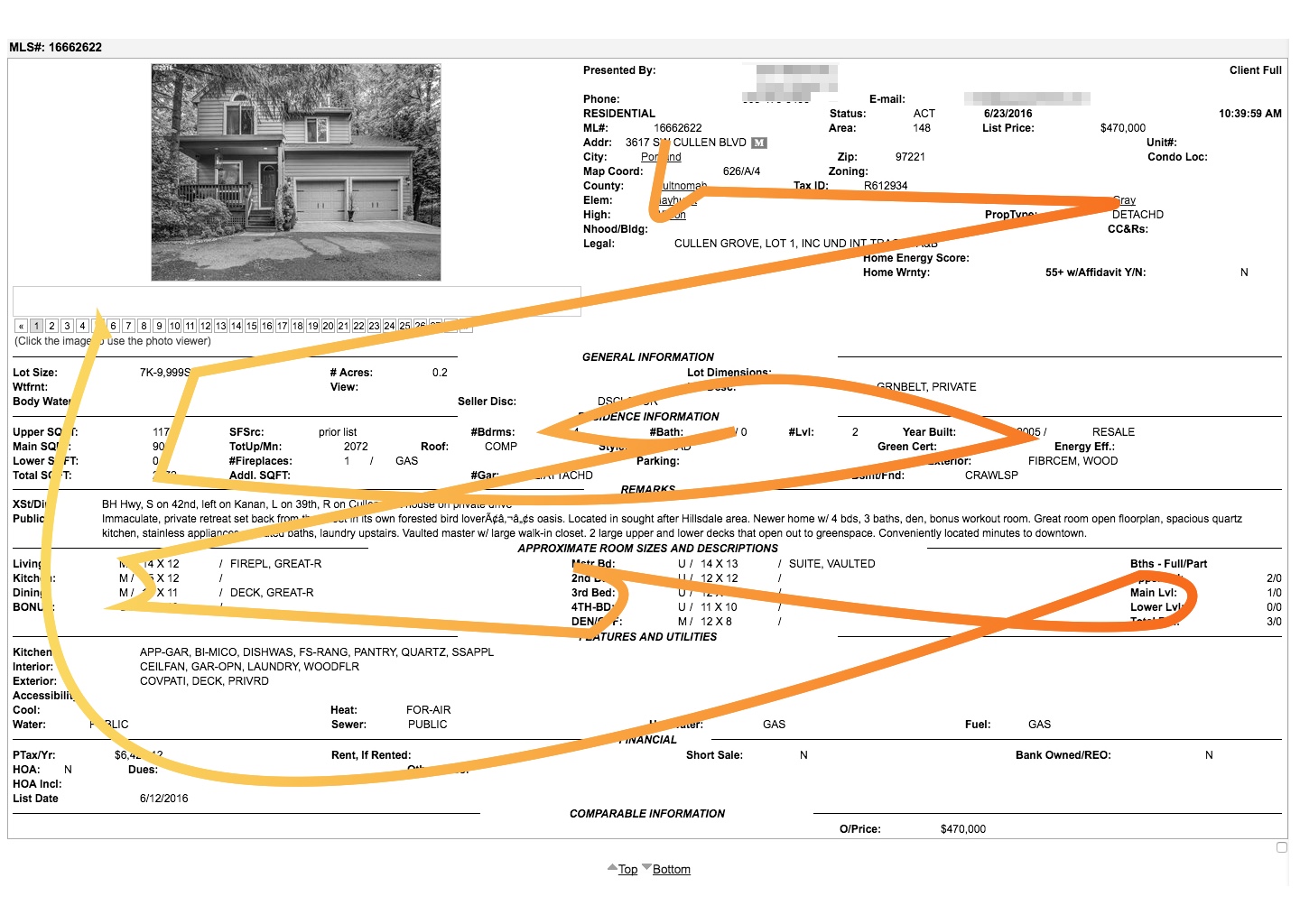 real estate agent's eye scan on listing